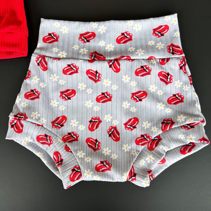 Bummies band rollingStones Tongue Tube Top Set For Baby Girl - grey Rock n Roll Band Bummies, Music Vintage Spring Baby Shower, 1st birthday