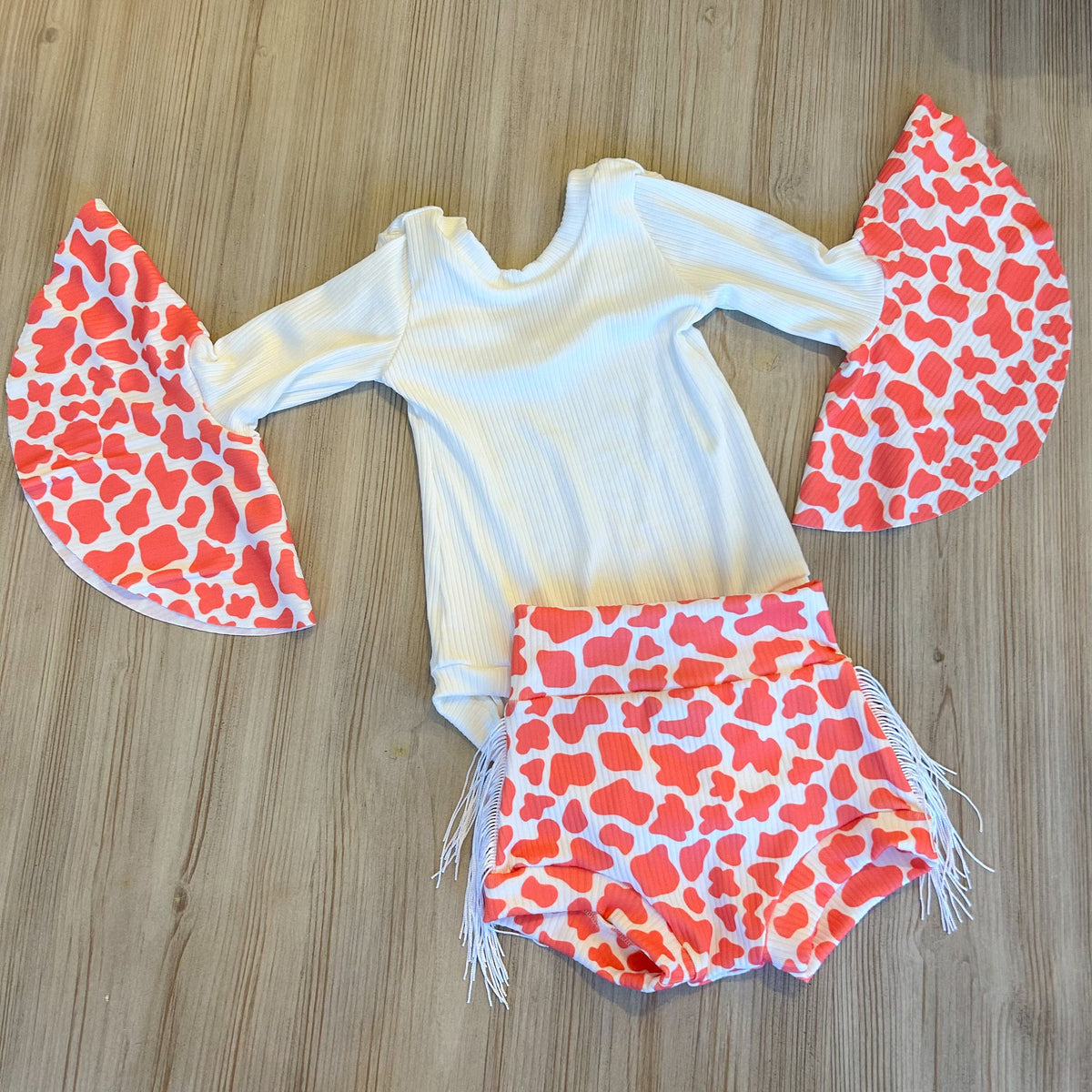 CORAL/PINK Disco cowgirl first birthday outfit, Howdy YeeHaw Bell Sleeve Leo, Cowspot Leo Bodysuit for Toddler Baby Girl, 1st 2nd birthday