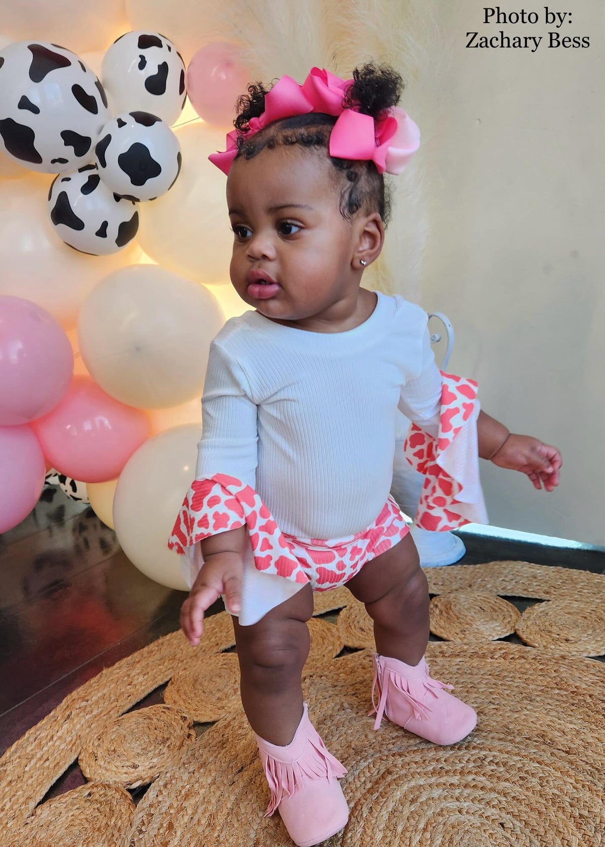 CORAL/PINK Disco cowgirl first birthday outfit, Howdy YeeHaw Bell Sleeve Leo, Cowspot Leo Bodysuit for Toddler Baby Girl, 1st 2nd birthday