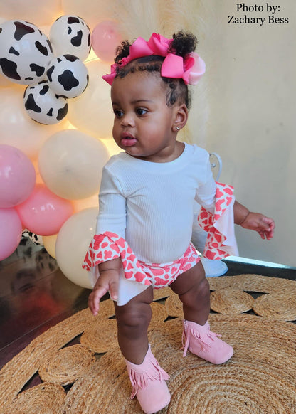 CORAL/PINK Disco cowgirl first birthday outfit, Howdy YeeHaw Bell Sleeve Leo, Cowspot Leo Bodysuit for Toddler Baby Girl, 1st 2nd birthday