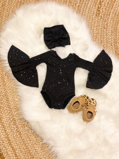 Baby Girl’s Black Bat Halloween Tutu Leotard Costume, Bat Toddler Costume, bat baby costume, sparkle black top for baby girl halloween