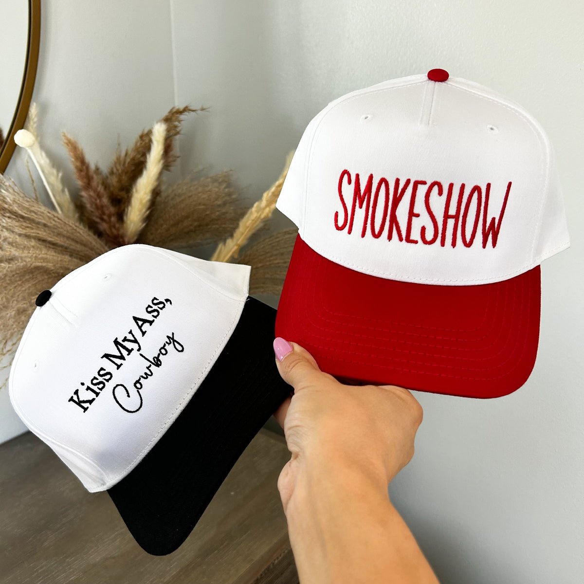 SmokeShow Western Embroidered Hat, Summer 5 Panel Fabric Hat, Country Festival Outfit, Country Wear, Concert Hat Gift For Her, Howdy Hat