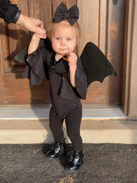 Baby Girl’s Black Bat Halloween Tutu Leotard Costume, Bat Toddler Costume, bat baby costume, sparkle black top for baby girl halloween