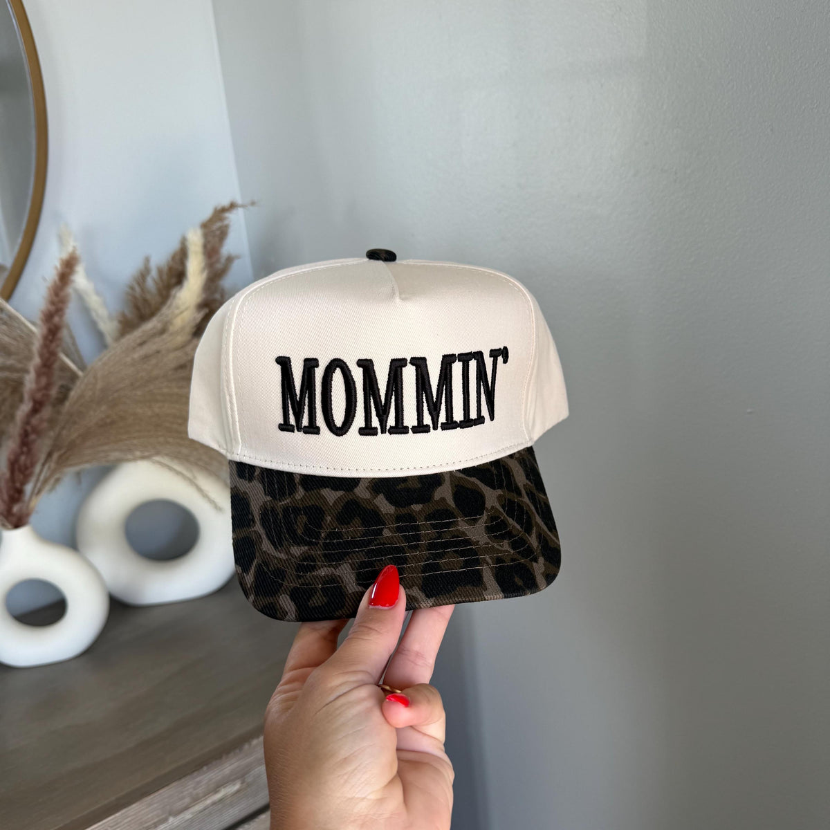 mommin' 3D Puff Embroidered Hat, Trendy Mother Hats, Leopard Cheetah Bill Hats, Pregnancy Announcement Idea Hats, Gift for Mother, Mom Hats