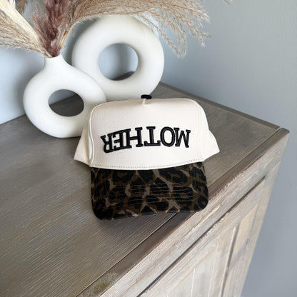 Leopard Mother Embroidered Hat, 3D puff Mother Hats, Pregnancy Announcement Idea Hat, Mom Vintage Trucker, Trendy TikTok upside down MOTHER