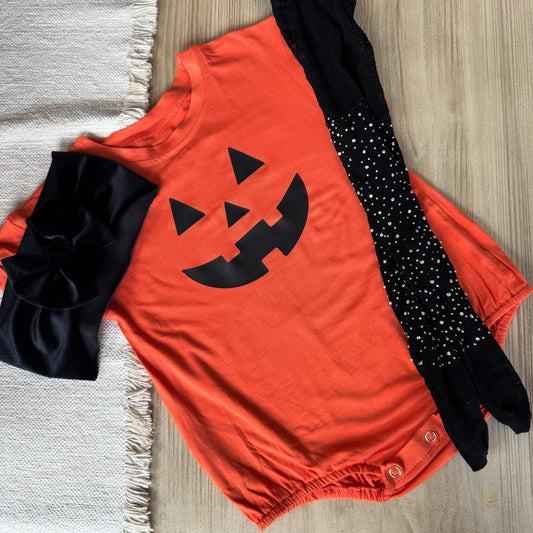 Baby girl pumpkin Halloween Costume, pumpkin Toddler Costume, Orange pumpkin romper baby costume, glitter tights for baby girl halloween