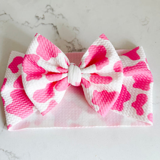 Pink Cow Print Patterned Bow
